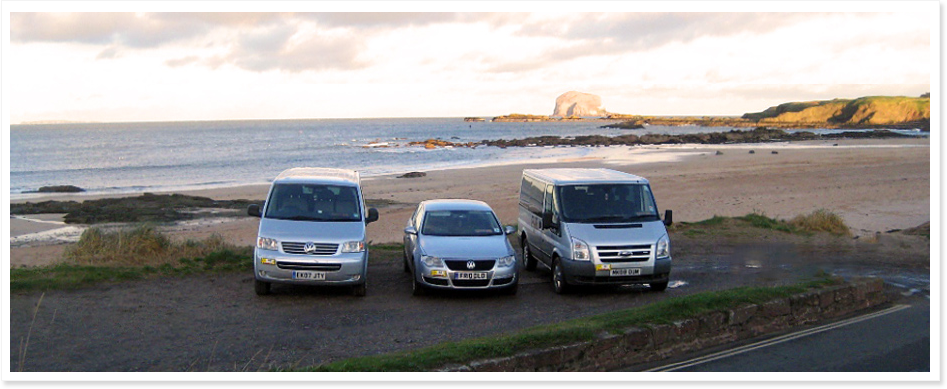 Our taxi fleet and a North Berwick view Our taxi fleet and a North Berwick view